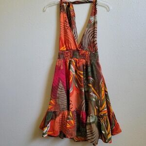 American Rag CIE Orange Multi-coloured Mini Dress Tie Straps Boho Summer Dress
